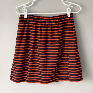 J. Crew Sidewalk Linen Navy & Orange Striped Paperbag Mini Skirt